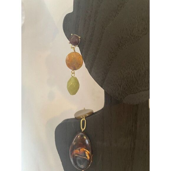 Beautiful Faux stone beaded necklace and earring set green, brown - Picture 3 of 6